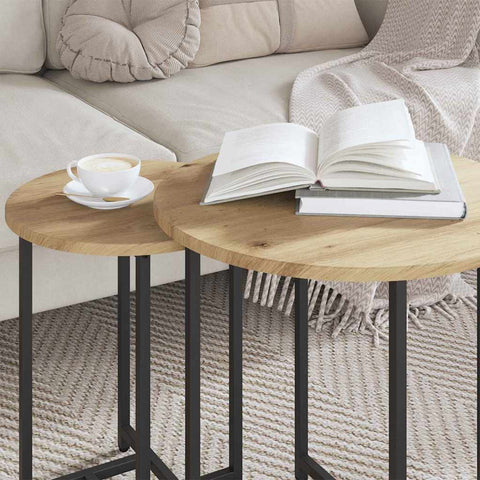 vidaXL Side Table Set 2 pcs Artisan Oak and Black 50 x 50 x 50 cm