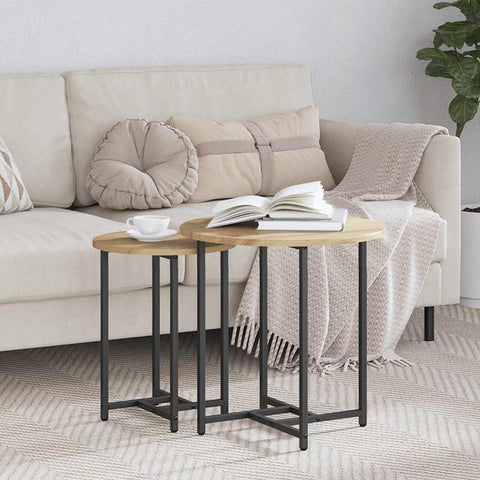 vidaXL Side Table Set of 2 - Artisan Oak Wood and Metal