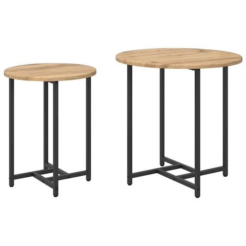 vidaXL Side Table Set of 2 - Artisan Oak Wood and Metal