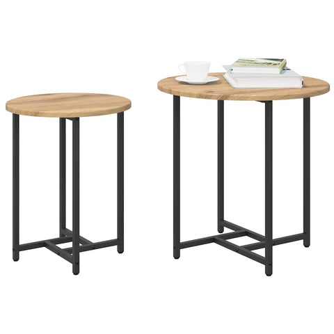 vidaXL Side Table Set of 2 - Artisan Oak Wood and Metal