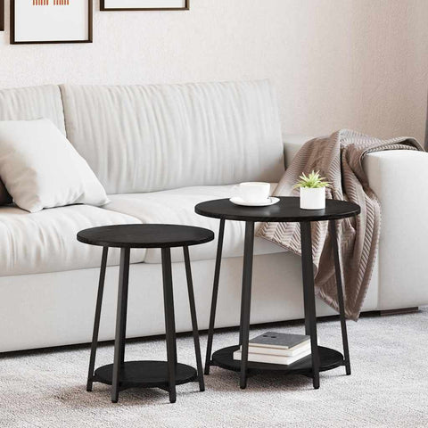 vidaXL Side Table Set of 2 - Black Oak Engineered Wood and Metal