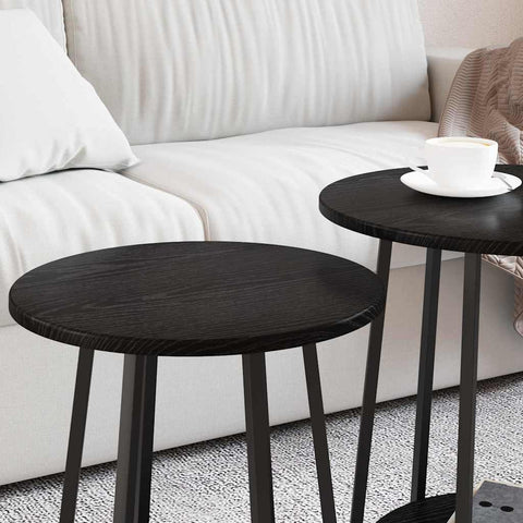vidaXL Side Table Set of 2 - Black Oak Engineered Wood and Metal