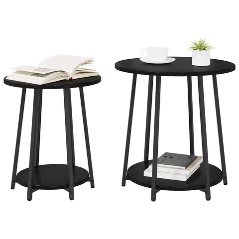 vidaXL Side Table Set of 2 - Black Oak Engineered Wood and Metal
