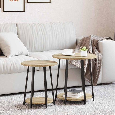 vidaXL Side Table Set 2 pcs Sonoma oak and Black 50 x 50 x 51 cm