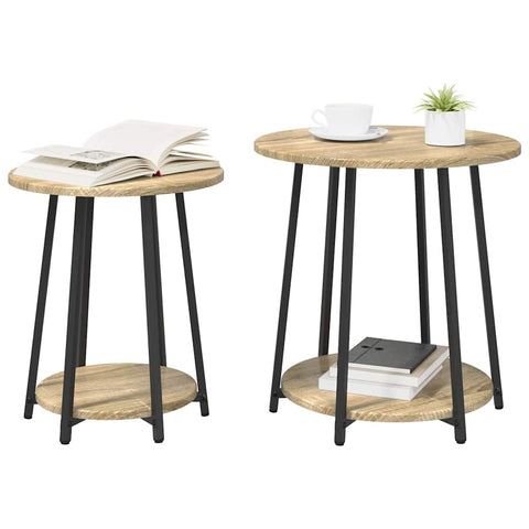 vidaXL Side Table Set 2 pcs Sonoma oak and Black 50 x 50 x 51 cm
