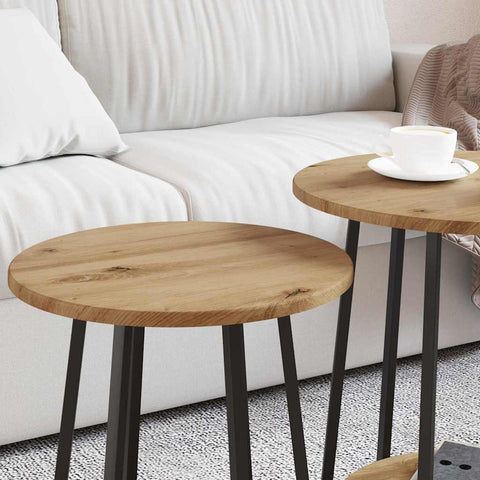 vidaXL Side Table Set of 2 in Artisan Oak with Engineered Wood and Metal