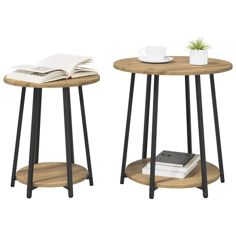 vidaXL Side Table Set of 2 in Artisan Oak with Engineered Wood and Metal