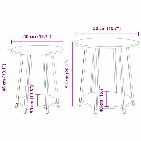 vidaXL Side Table Set of 2 in Artisan Oak with Engineered Wood and Metal