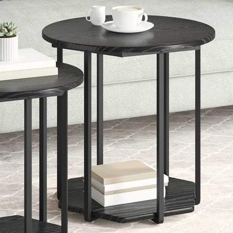 vidaXL Side Table Set with Shelf 2 pcs Black oak 50 x 50 x 50.5 cm