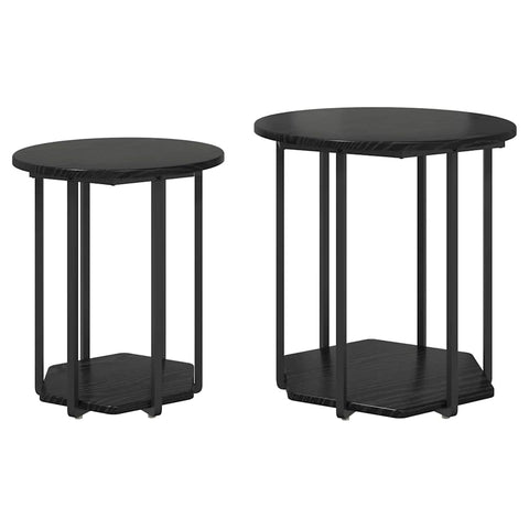 vidaXL Side Table 2 pcs Black Oak Engineered Wood and Metal