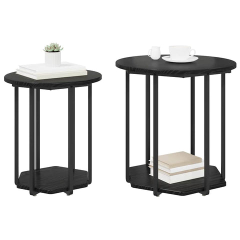 vidaXL Side Table 2 pcs Black Oak Engineered Wood and Metal