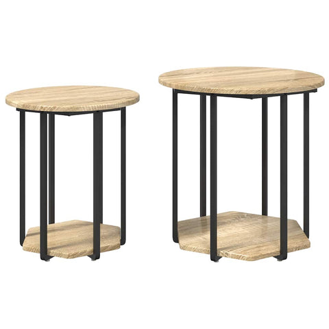 vidaXL Side Table Set of 2, Sonoma Oak Wood and Metal