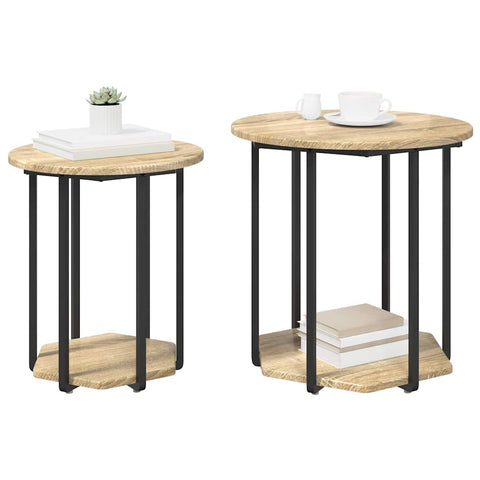 vidaXL Side Table Set of 2, Sonoma Oak Wood and Metal