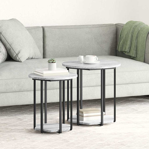 vidaXL Side Table Set 2 pcs Grey sonoma and Black 50 x 50 x 50.5 cm