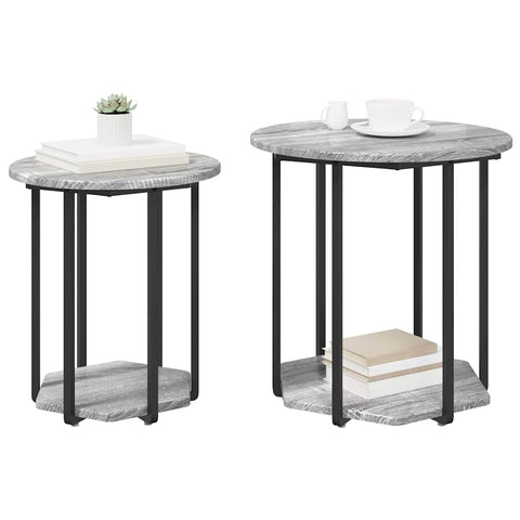 vidaXL Side Table Set 2 pcs Grey sonoma and Black 50 x 50 x 50.5 cm