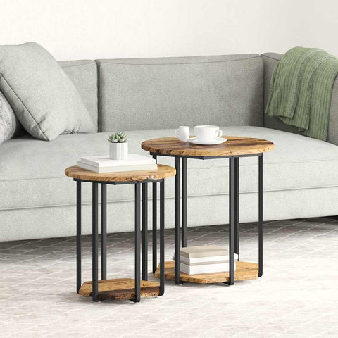 vidaXL Side Table Set 2 pcs Old wood and Black 50 x 50 x 50.5 cm