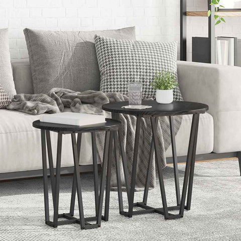 vidaXL Side Table Set of 2 - Black Oak MDF and Metal