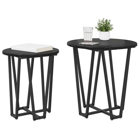 vidaXL Side Table Set of 2 - Black Oak MDF and Metal