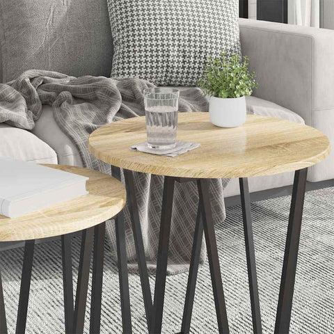 vidaXL Side Table Set 2 pcs Sonoma oak and Black 50 x 50 x 50.5 cm