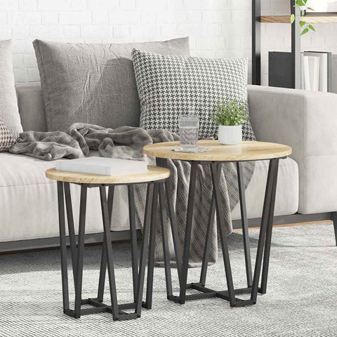 vidaXL Side Table Set of 2 - Sonoma Oak Engineered Wood and Metal