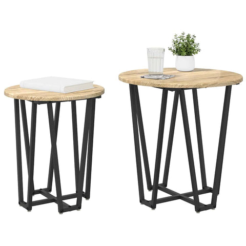 vidaXL Side Table Set of 2 - Sonoma Oak Engineered Wood and Metal