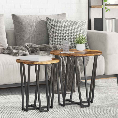 vidaXL Side Table Set - 2 Pieces, Smoked Oak, Engineered Wood and Metal