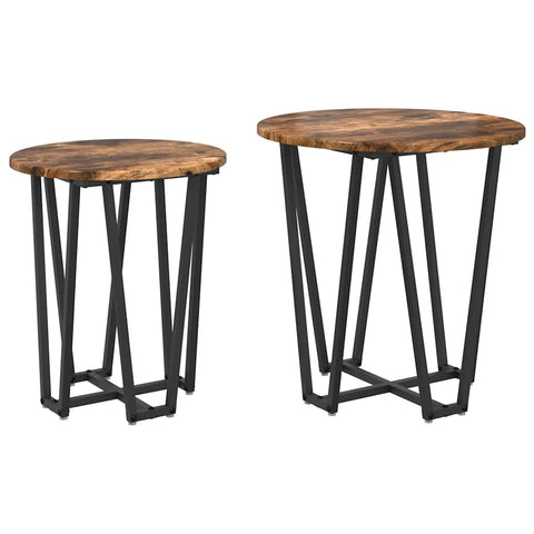 vidaXL Side Table Set - 2 Pieces, Smoked Oak, Engineered Wood and Metal