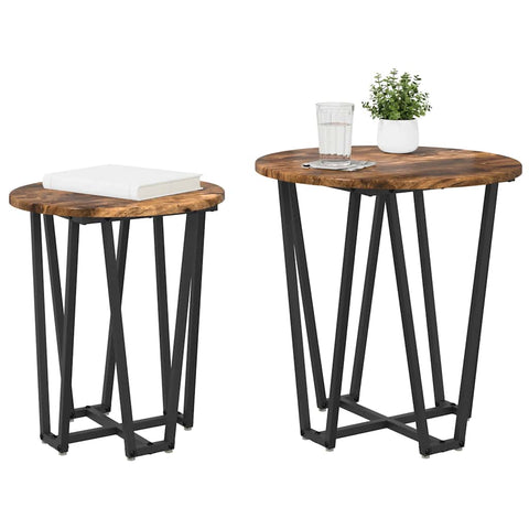 vidaXL Side Table Set - 2 Pieces, Smoked Oak, Engineered Wood and Metal