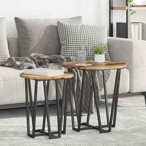 vidaXL Side Table Set - 2 Pieces, Rustic Wood Look, Metal Base