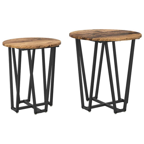 vidaXL Side Table Set - 2 Pieces, Rustic Wood Look, Metal Base
