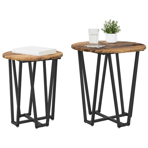 vidaXL Side Table Set - 2 Pieces, Rustic Wood Look, Metal Base