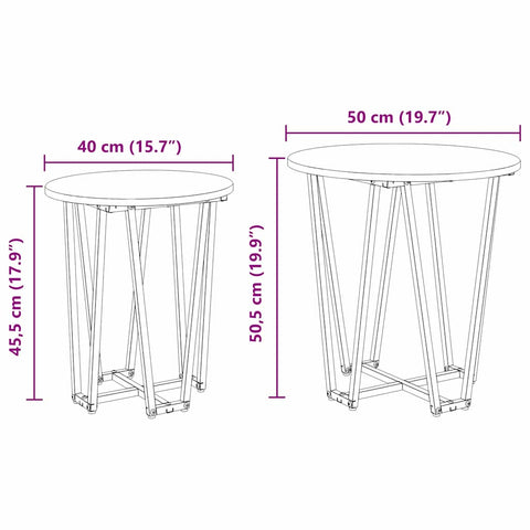 vidaXL Side Table Set - 2 Pieces, Rustic Wood Look, Metal Base