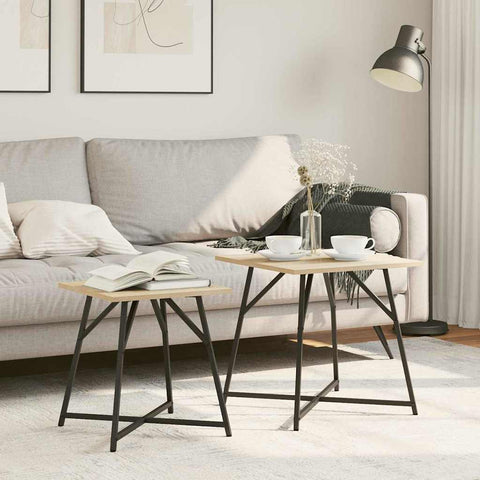 vidaXL Side Table 2 pcs Sonoma Oak Engineered Wood and Metal
