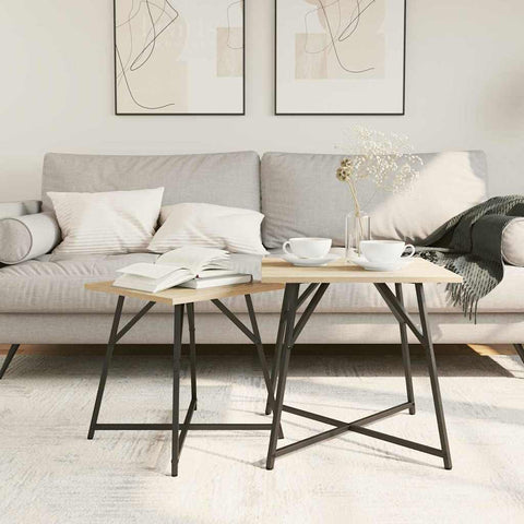 vidaXL Side Table 2 pcs Sonoma Oak Engineered Wood and Metal