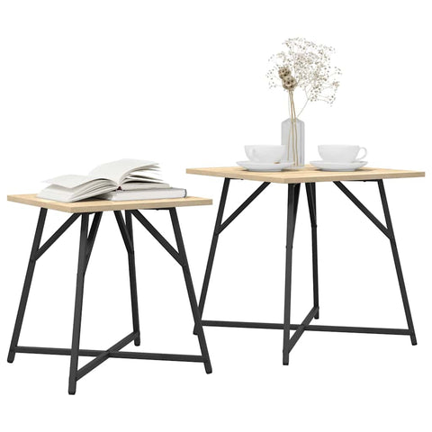 vidaXL Side Table 2 pcs Sonoma Oak Engineered Wood and Metal