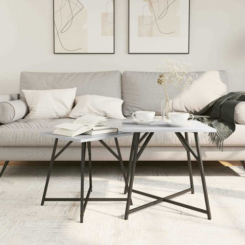 vidaXL Set of 2 Side Tables in Grey Sonoma with Engineered Wood and Metal
