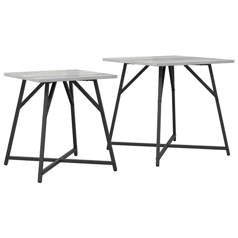 vidaXL Set of 2 Side Tables in Grey Sonoma with Engineered Wood and Metal
