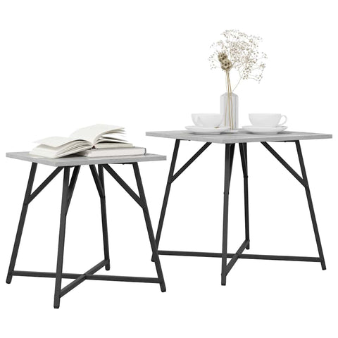 vidaXL Set of 2 Side Tables in Grey Sonoma with Engineered Wood and Metal