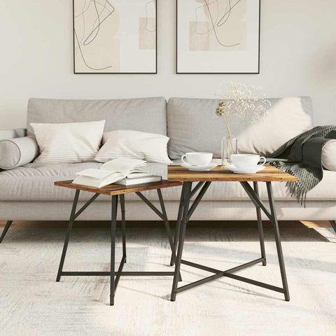 vidaXL Side Table Set 2 pcs Old wood and Black 50 x 50 x 50 cm