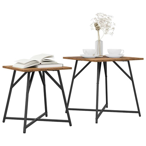 vidaXL Side Table Set 2 pcs Old wood and Black 50 x 50 x 50 cm
