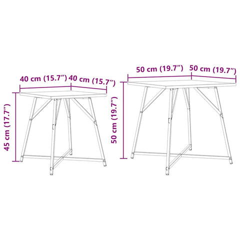 vidaXL Side Table Set 2 pcs Old wood and Black 50 x 50 x 50 cm