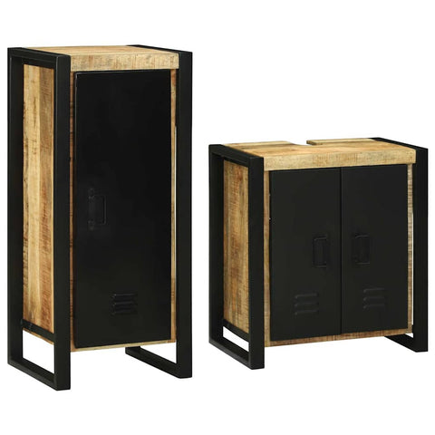 vidaXL Bathroom Furniture Set with Door 2 pcs Brown Solid Mango Wood