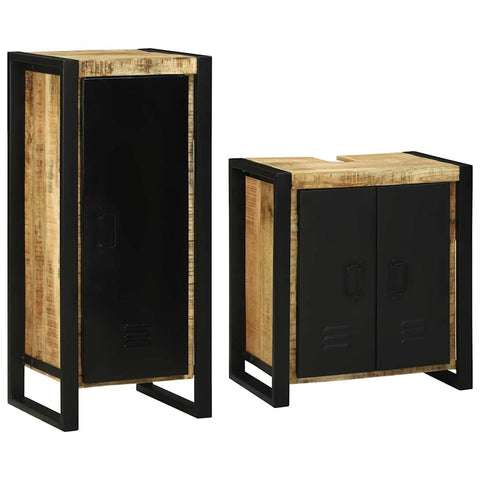 vidaXL Bathroom Furniture Set with Door 2 pcs Brown Solid Mango Wood
