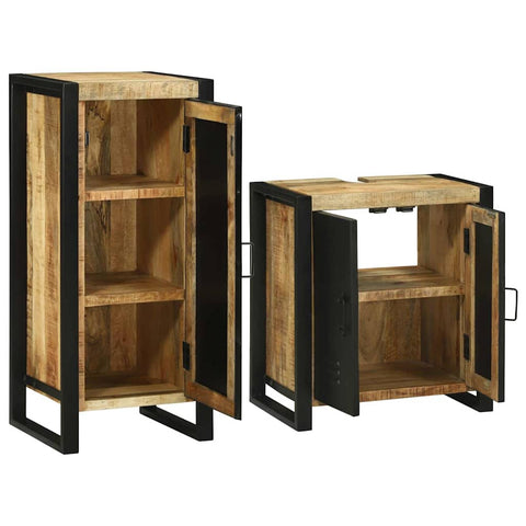 vidaXL Bathroom Furniture Set with Door 2 pcs Brown Solid Mango Wood