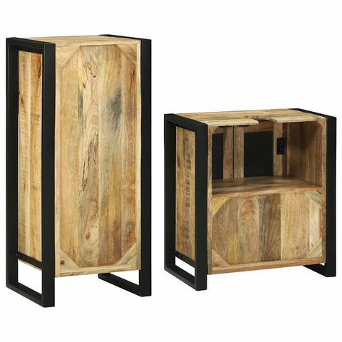 vidaXL Bathroom Furniture Set with Door 2 pcs Brown Solid Mango Wood