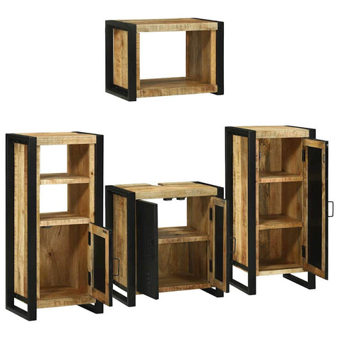 vidaXL Bathroom Furniture Set with Door 4 pcs Brown Solid Mango Wood