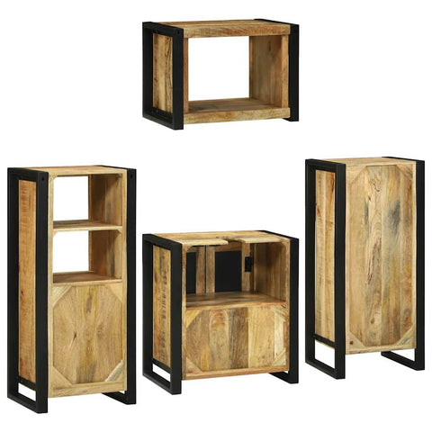 vidaXL Bathroom Furniture Set with Door 4 pcs Brown Solid Mango Wood