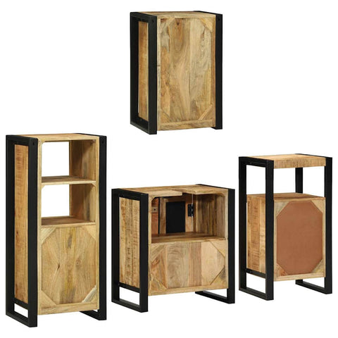 vidaXL Bathroom Furniture Set with Door 4 pcs Brown Solid Mango Wood