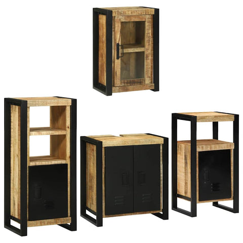 vidaXL Bathroom Furniture Set with Door 4 pcs Brown Solid Mango Wood
