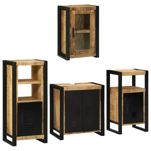 vidaXL Bathroom Furniture Set with Door 4 pcs Brown Solid Mango Wood